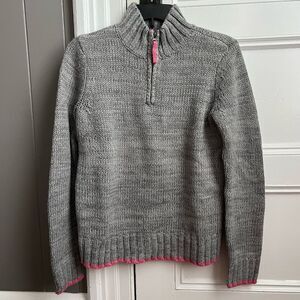 Prince & Fox Gray & Pink 1/2 Zip Mock Neck Cozy Classic Long Sleeve Sweater S
